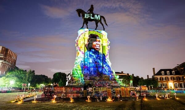 In July, in Richmond Va., a photograph of Breonna Taylor was projected onto a statue of the Confederate general Robert E. Lee.