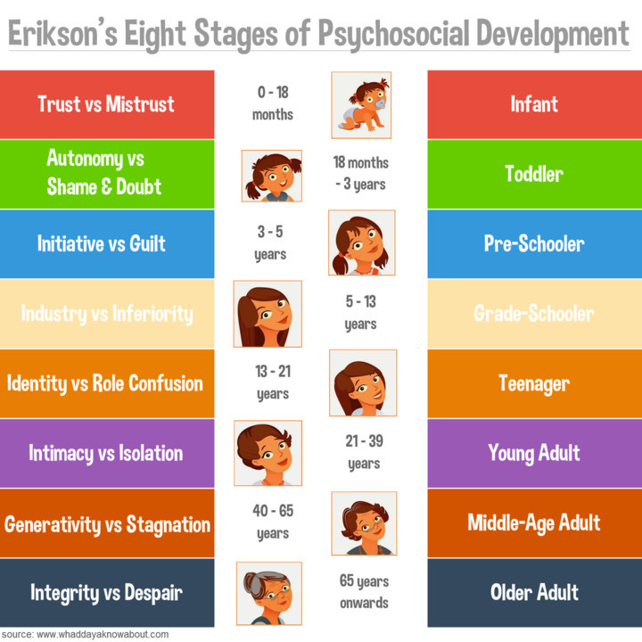 Psychosocial stages by Erik Erikson