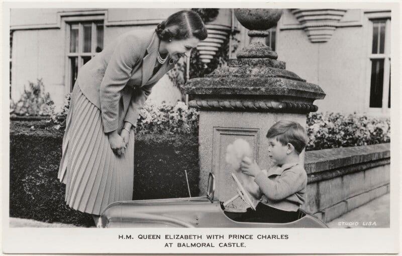 NPG x193042; 'H.M. Queen Elizabeth with Prince Charles at Balmoral Castle'  - Portrait - National Portrait Gallery