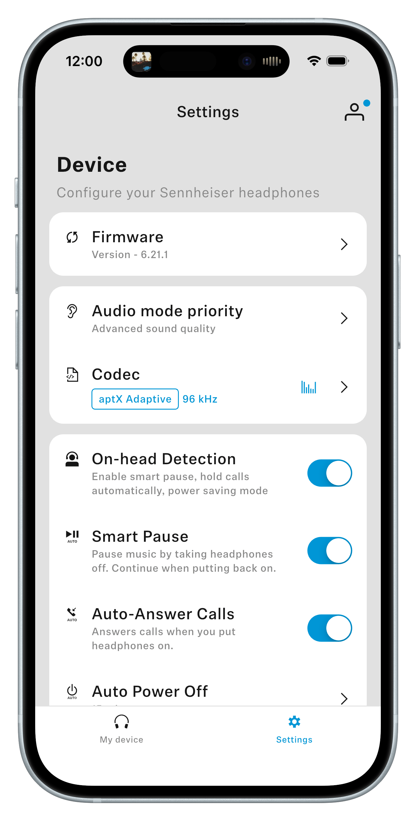 Sennheiser Smart Control Plus app showing codec details. Sennheiser Smart Control Plus app showing codec details.
