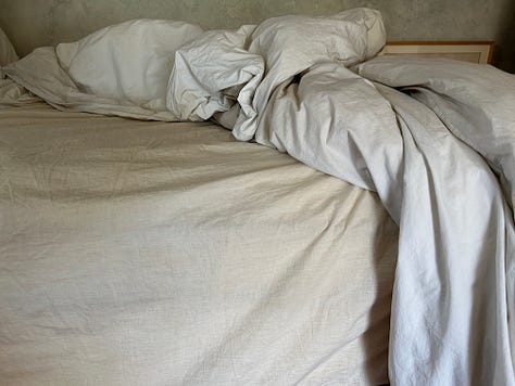6 images of same bed different mornings after tossing the sheets and getting up