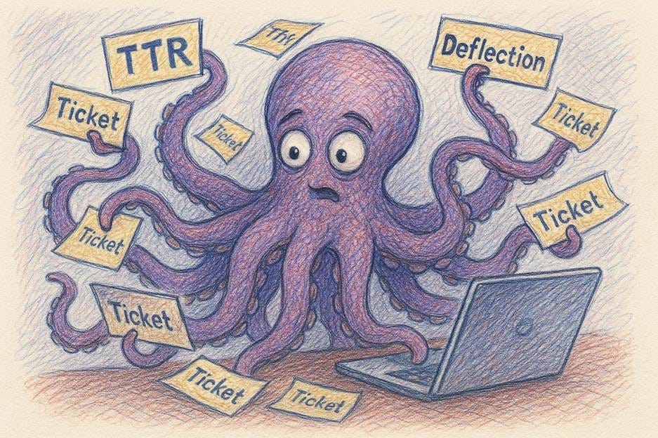 A cartoon of an octopus with many signs around it