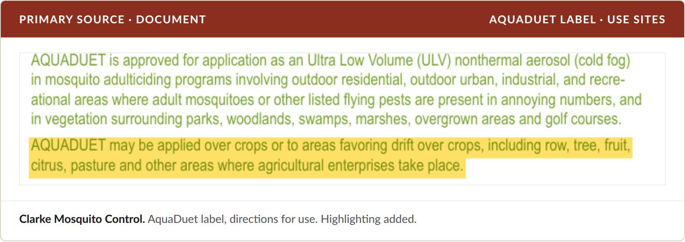The label permits application over crops and pasture. Highlighting added.