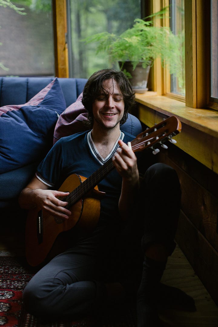Various photos of musicians in their home studios.