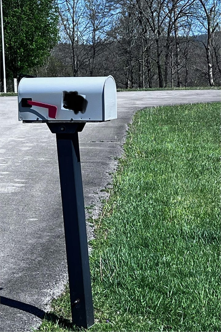 a mailbox and an inflatable kiddie pool shaped like a dragon