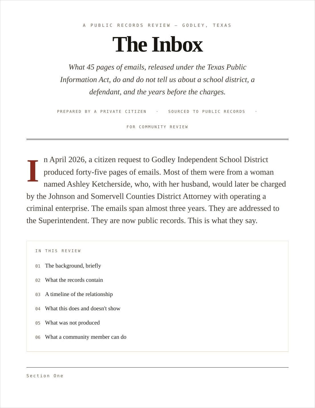 The Inbox - A Public Records Review, Godley Texas