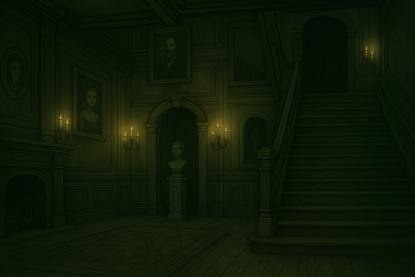 Create an image of the main hall of the Durst manor from Curse of Strahd