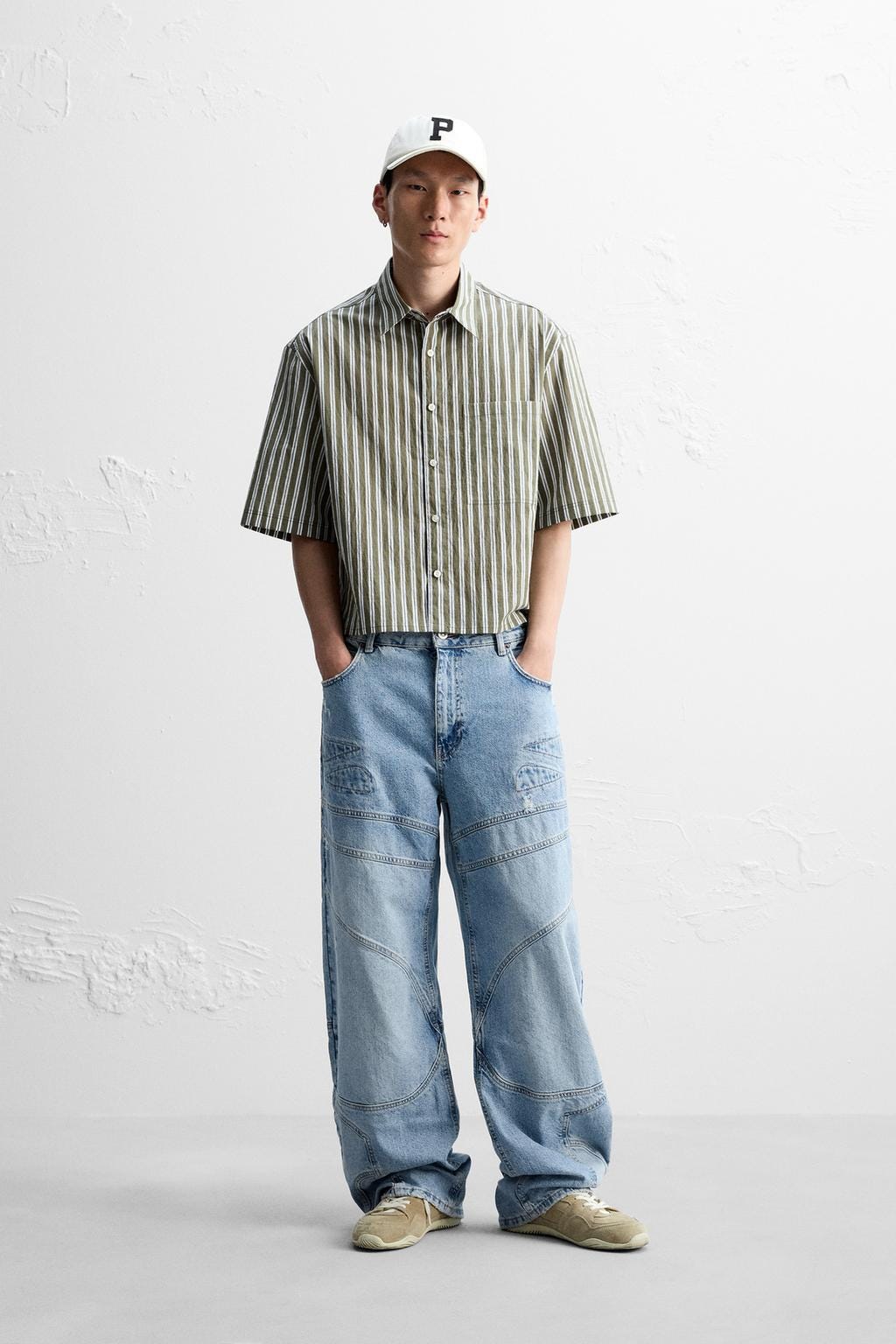 BOXY-FIT STRIPED SHIRT - Khaki by Zara - Image 0