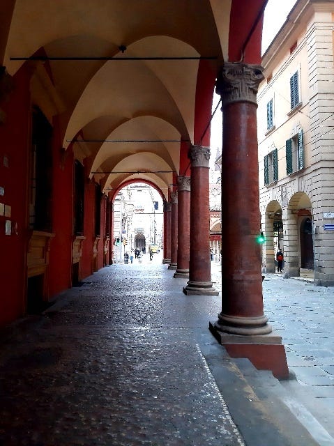 a red portico in Bologna