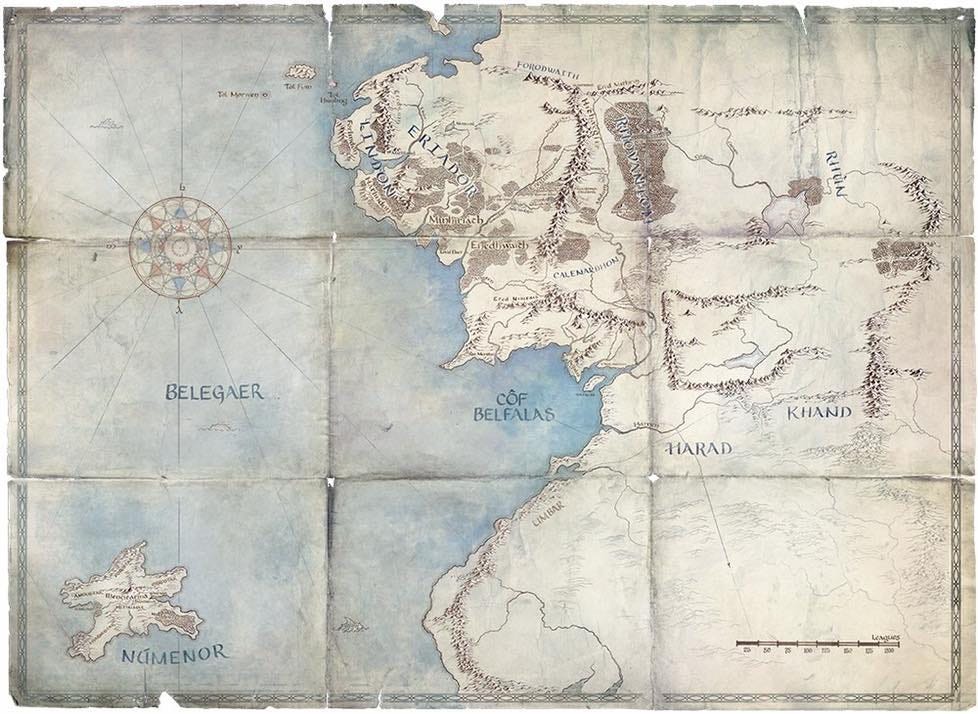 Map of Middle-Earth and Numenor in the Second Age of Arda