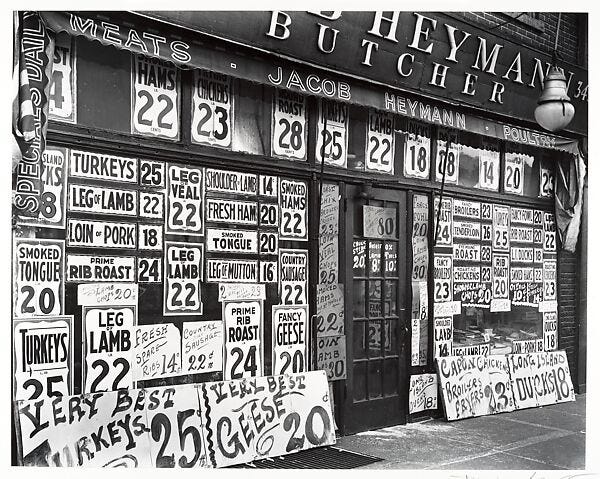 [Joseph Heyman Butcher Shop, 345 Sixth Avenue], Berenice Abbott (American, Springfield, Ohio 1898–1991 Monson, Maine), Gelatin silver print