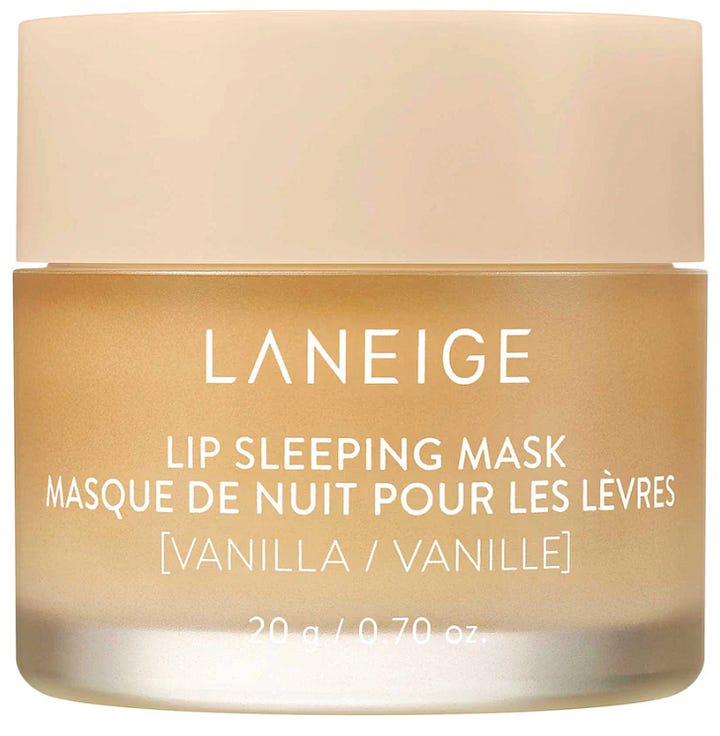 A gallery of Trader Joe's Vanilla Lip Mask next to the Laneige Lip Sleeping Mask 