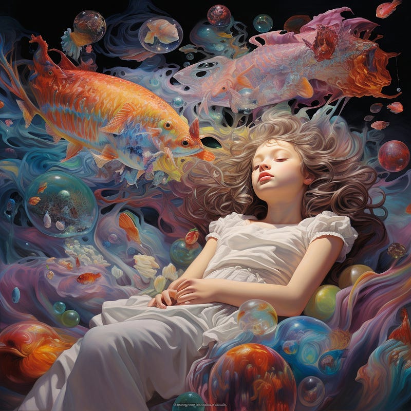 dream art of lady and giant goldfish for sale