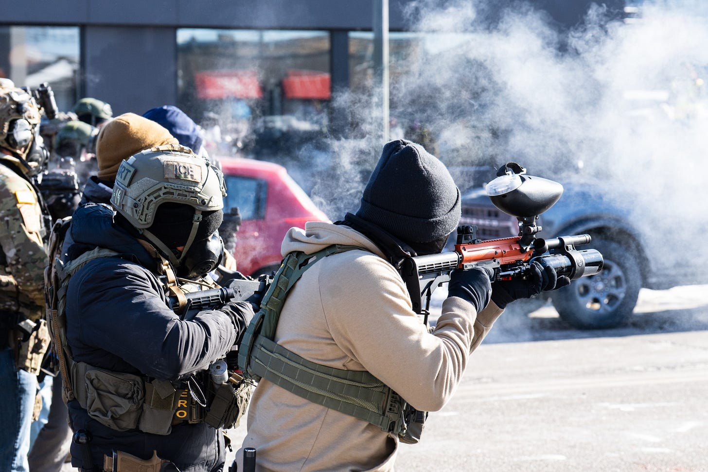 ICE and Border Patrol agents on January 24, 2026, following the shooting death of Minneapolis resident Alex Pretti during “Operation Metro Surge.” (Creative Commons photo by Chad Davis via flickr.com)