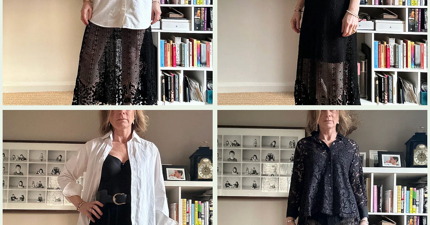 Tiffanie Darke models a second-hand black crochet skirt she's fallen for