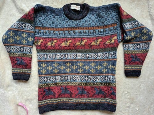 Past Times Wool Jumper Size M Vintage Knights Medieval Design. Repaired - Picture 1 of 15