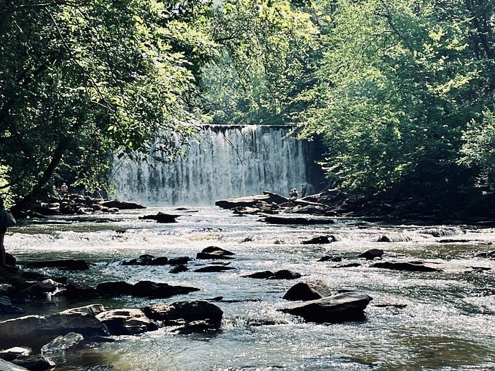 waterfalls, rocks, river, creek, trees