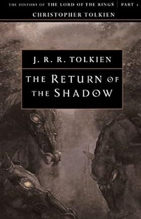 Dark brown and balk book covoer of JRR Tolkien's The Return of the Shadow 
