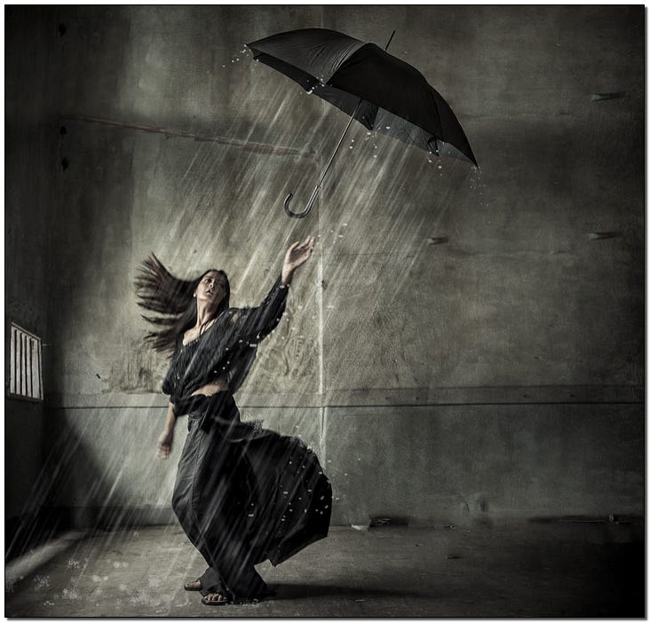 As she died in the rain.