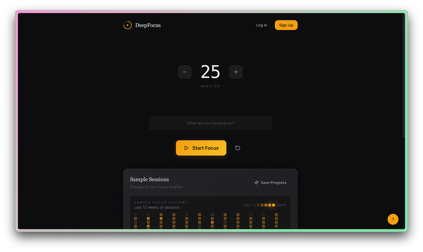 Screenshot of the Deep Focus Timer app Screenshot of the Deep Focus Timer app