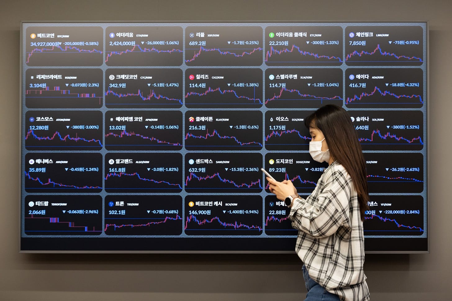 Cryptocurrency prices&nbsp;in Seoul.