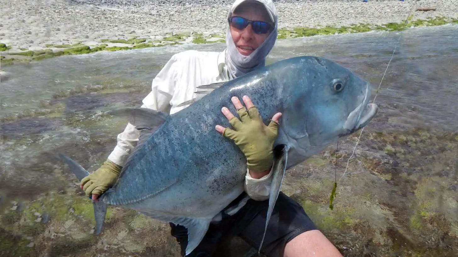 Mark Moeller with Christmas Island giant trevally.