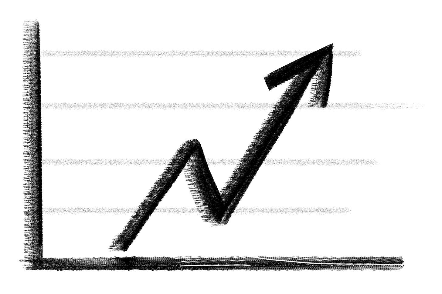 Hand-drawn upward zigzag arrow showing incremental revenue growth.