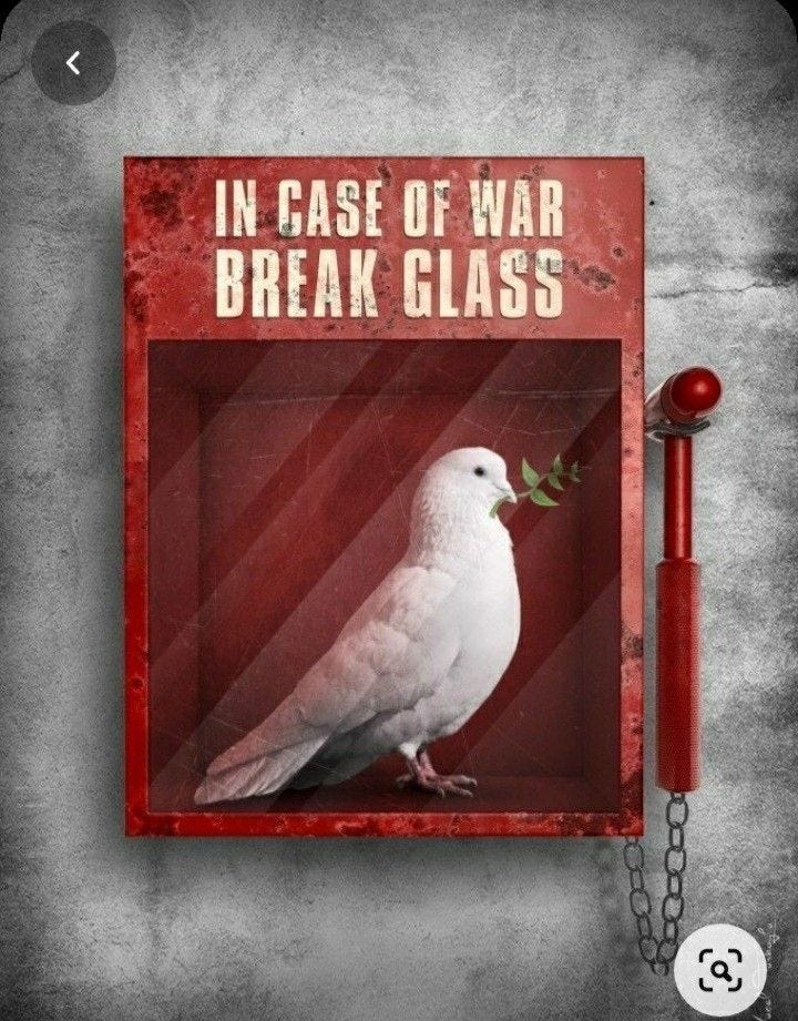 May be an image of ‎text that says '‎IN GASE OF WAR BREAK GLASS (ق)‎'‎