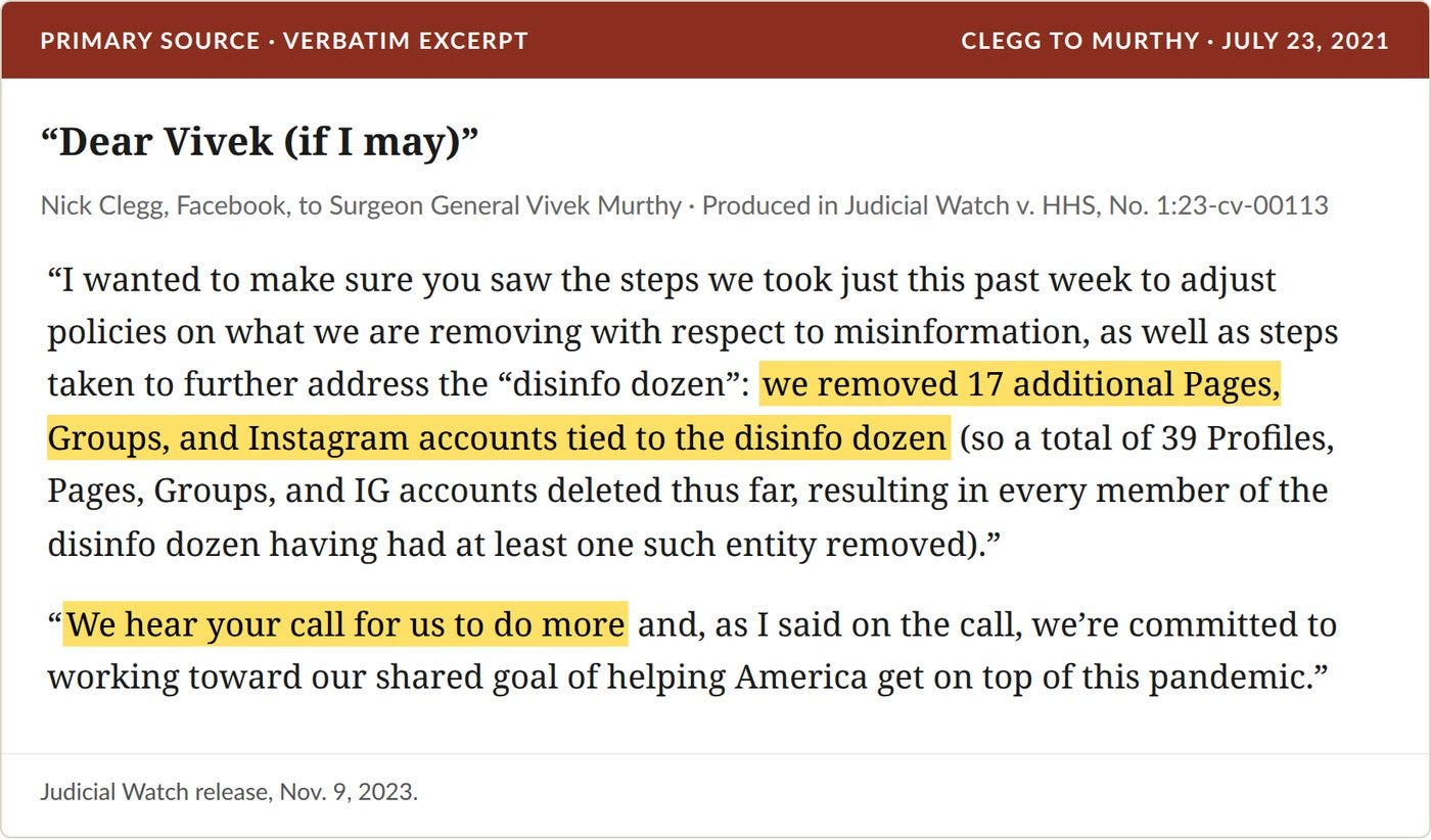 Clegg’s July 23, 2021 report to the Surgeon General, produced in Judicial Watch v. HHS.