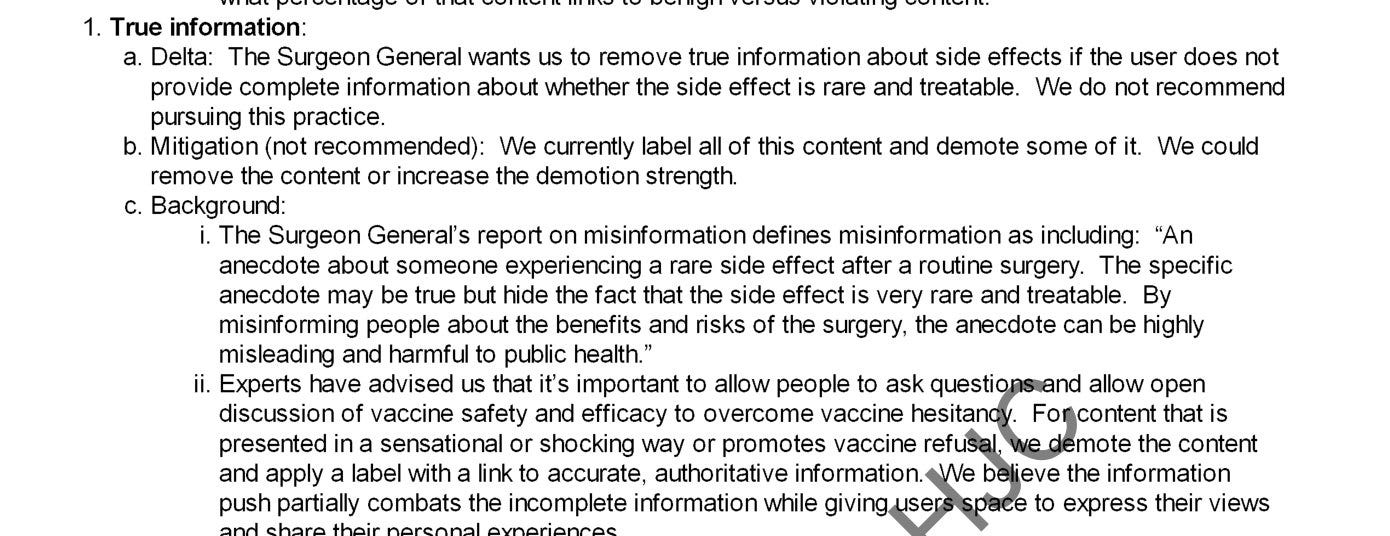 Facebook memo, "True information" section Facebook memo, "True information" section