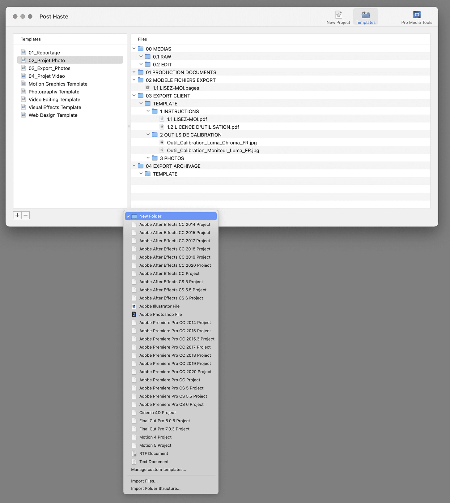 Importation de différents fichiers dans Post Haste