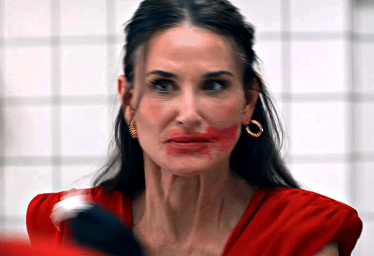 Demi Moore as Elisabeth Sparkle — The Substance (2024) dir. Coralie Fargeat  – @filmgifs on Tumblr