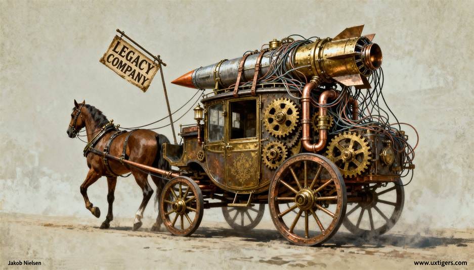 A horse pulling a steampunk vehicle

AI-generated content may be incorrect.