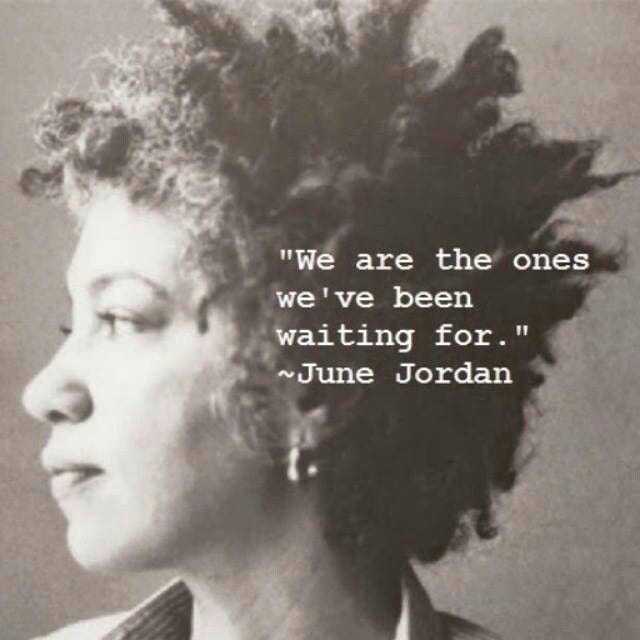 This may contain: a black and white photo with a quote from june jordan