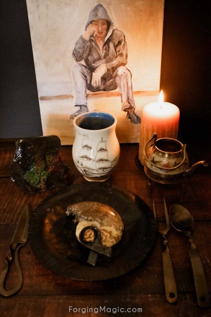 A Dumb Supper setting for loved ones who have passed. 