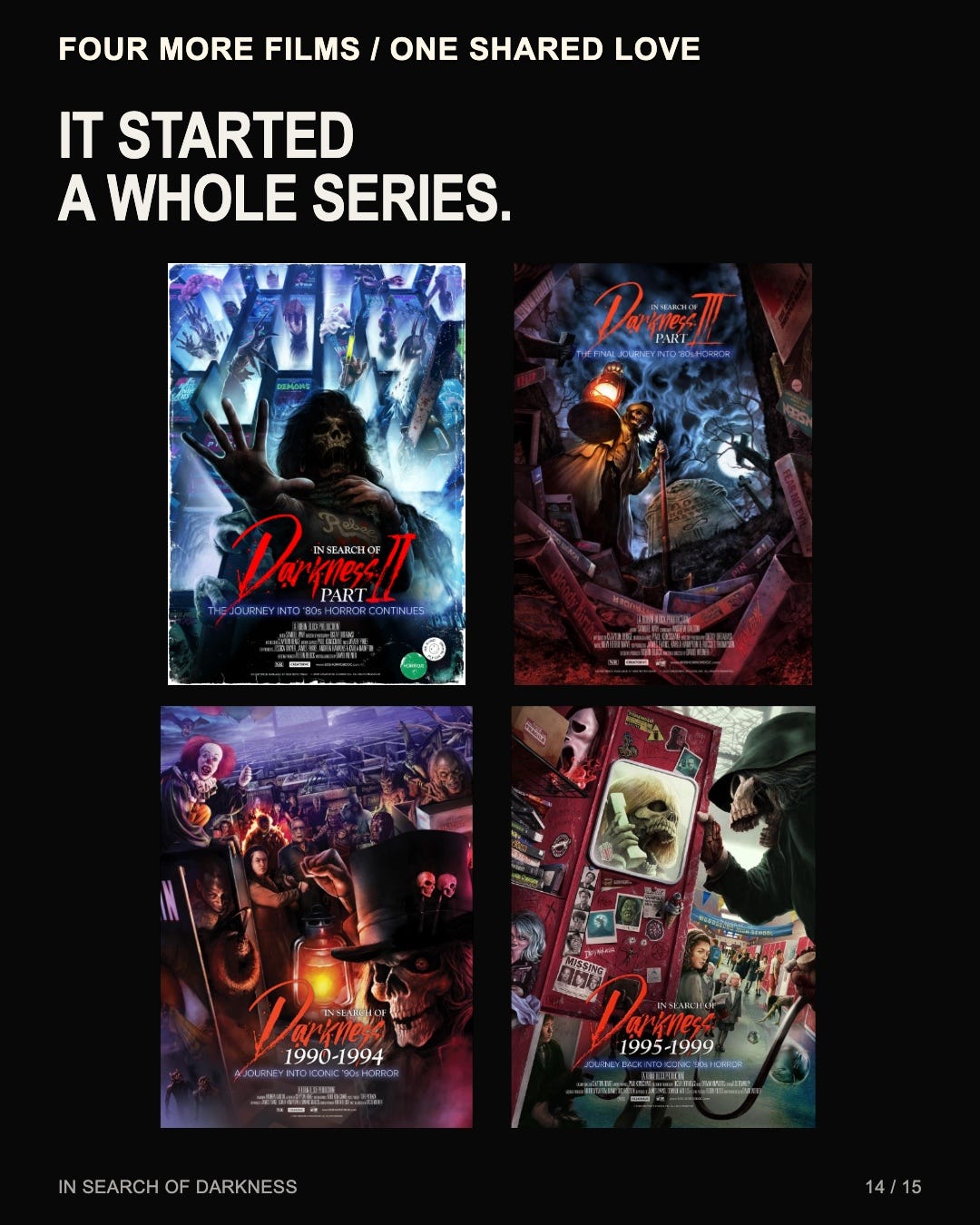 The four films that followed the original In Search of Darkness.