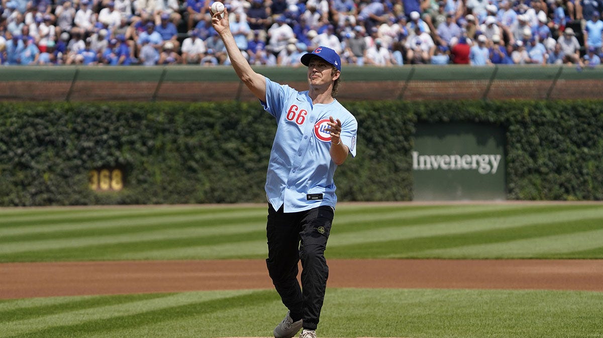 Star Wars actor Hayden Christensen throws out a ceremonial first pitch before the game between the Chicago Cubs and the Pittsburgh Pirates at Wrigley Field. Star Wars actor Hayden Christensen throws out a ceremonial first pitch before the game between the Chicago Cubs and the Pittsburgh Pirates at Wrigley Field.