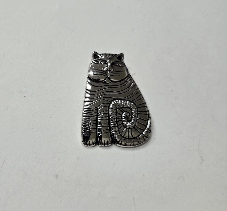 Signed Laurel Burch all Silver Plate Shambala Cat Pin/Brooch image 1