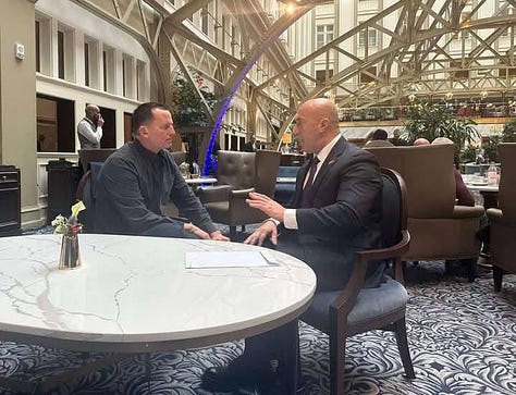 In a series of events highlighting shifting alliances and political dynamics in the Balkans: (1) Richard Grenell, former U.S. diplomat and special envoy to the Balkans during the Trump administration, meets with Kosovo's former Prime Minister Ramush Haradinaj at Trump International Hotel on January 20, 2025. (2) Grenell is seen receiving "The Order of the Serbian Flag" from Serbian President Aleksandar Vucic, just 31 days after Belgrade-backed paramilitary forces led by Milan Radoicic launched the Banjska attacks in northern Kosovo, resulting in the death of a Kosovar policeman. (3) In 2018, during his tenure as Prime Minister of Kosovo, Ramush Haradinaj welcomed Milan Radoicic, the leader of the paramilitary forces behind the Banjska attacks, to Pristina.