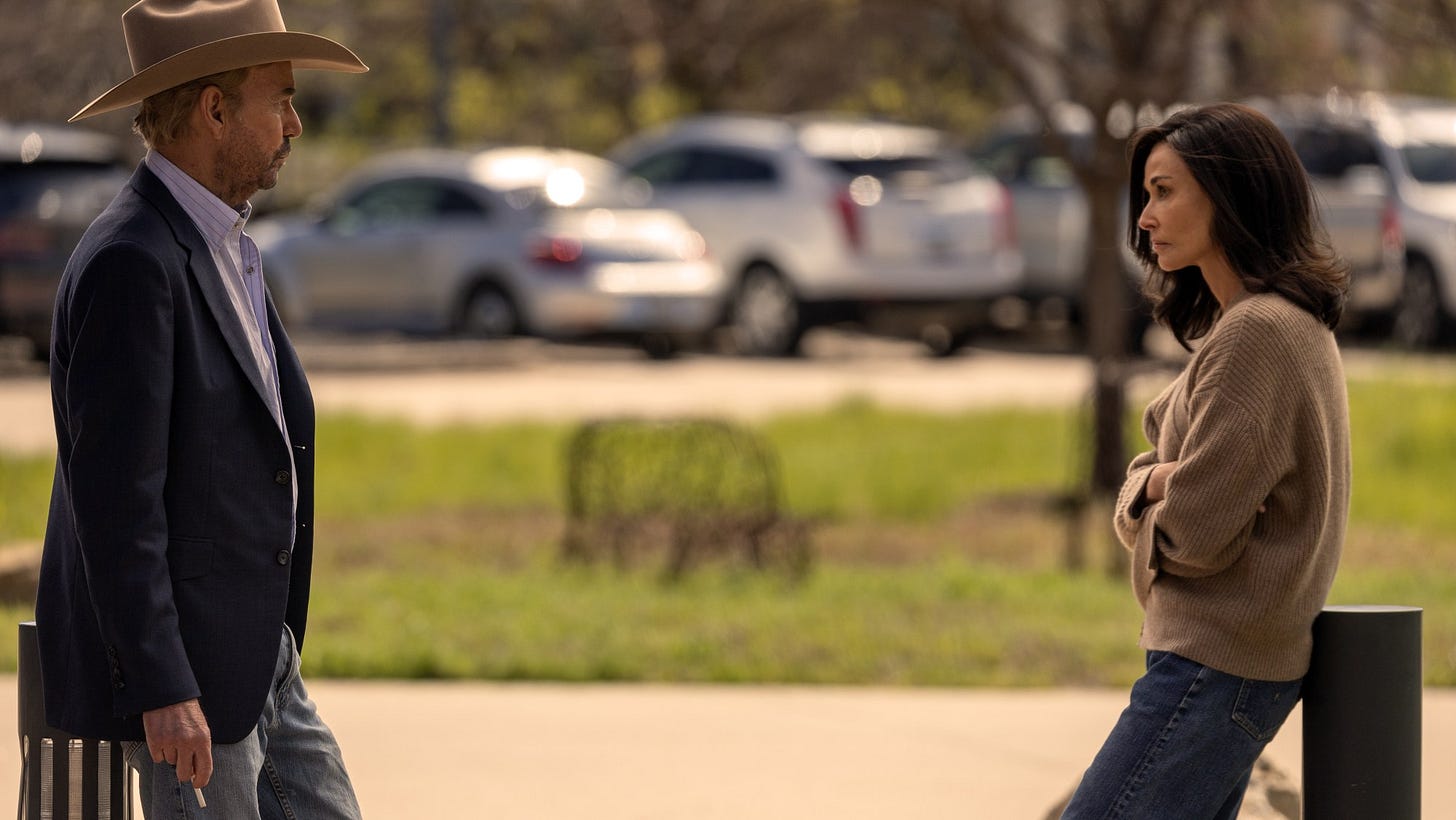 Billy Bob Thornton as Tommy Norris and Demi Moore as Cami Miller in the 'Landman' finale.