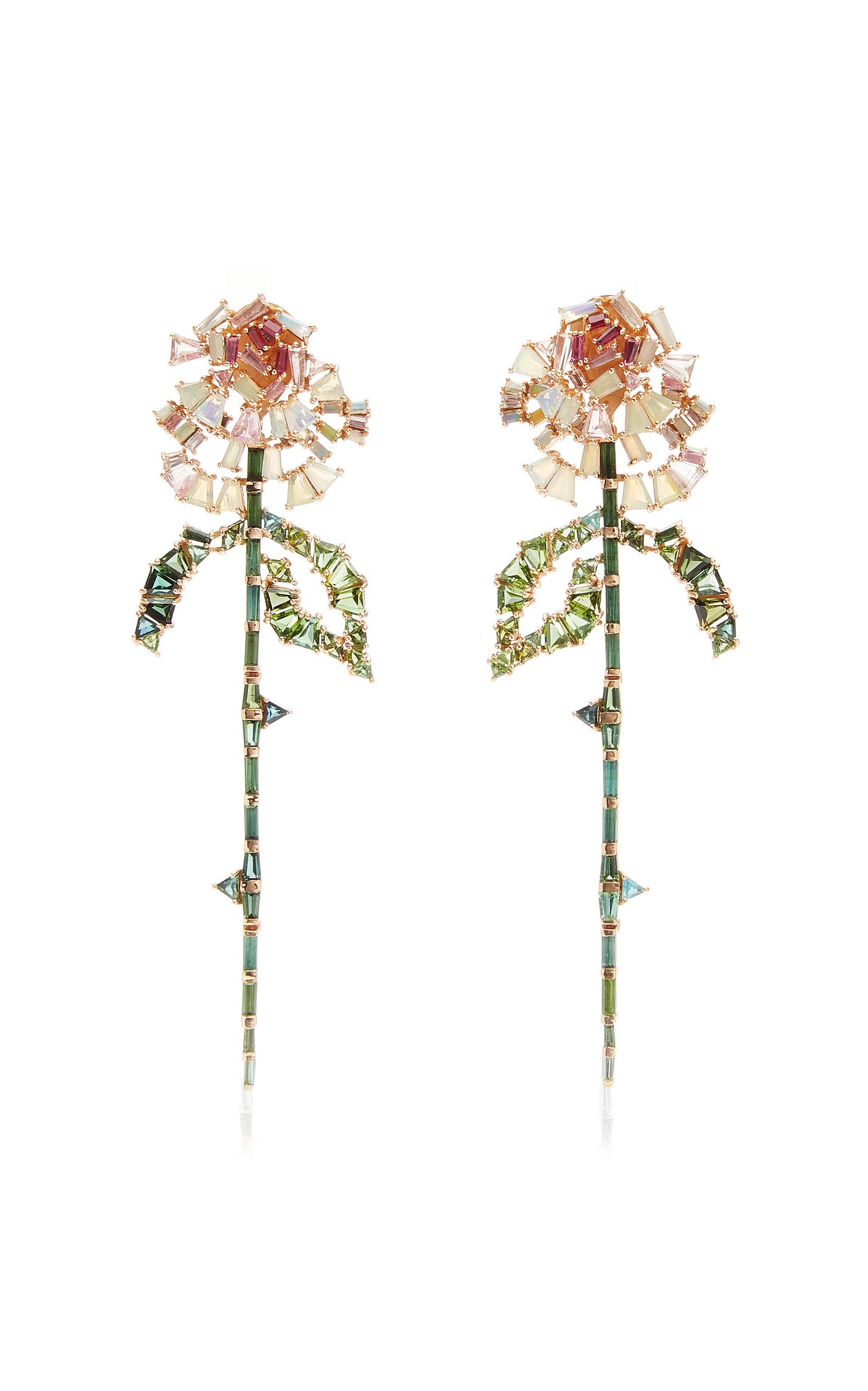 20K Rose Gold Rose and Stem Earrings