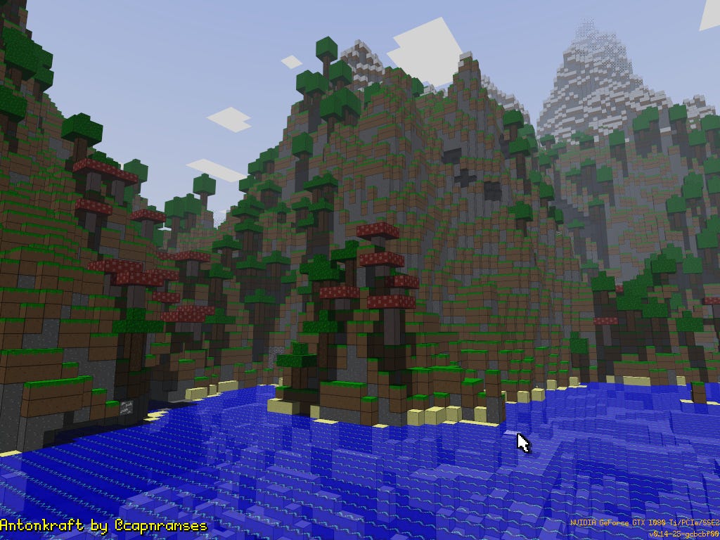 A screenshot of the Minecraft-style terrain in Anton's hobby project.