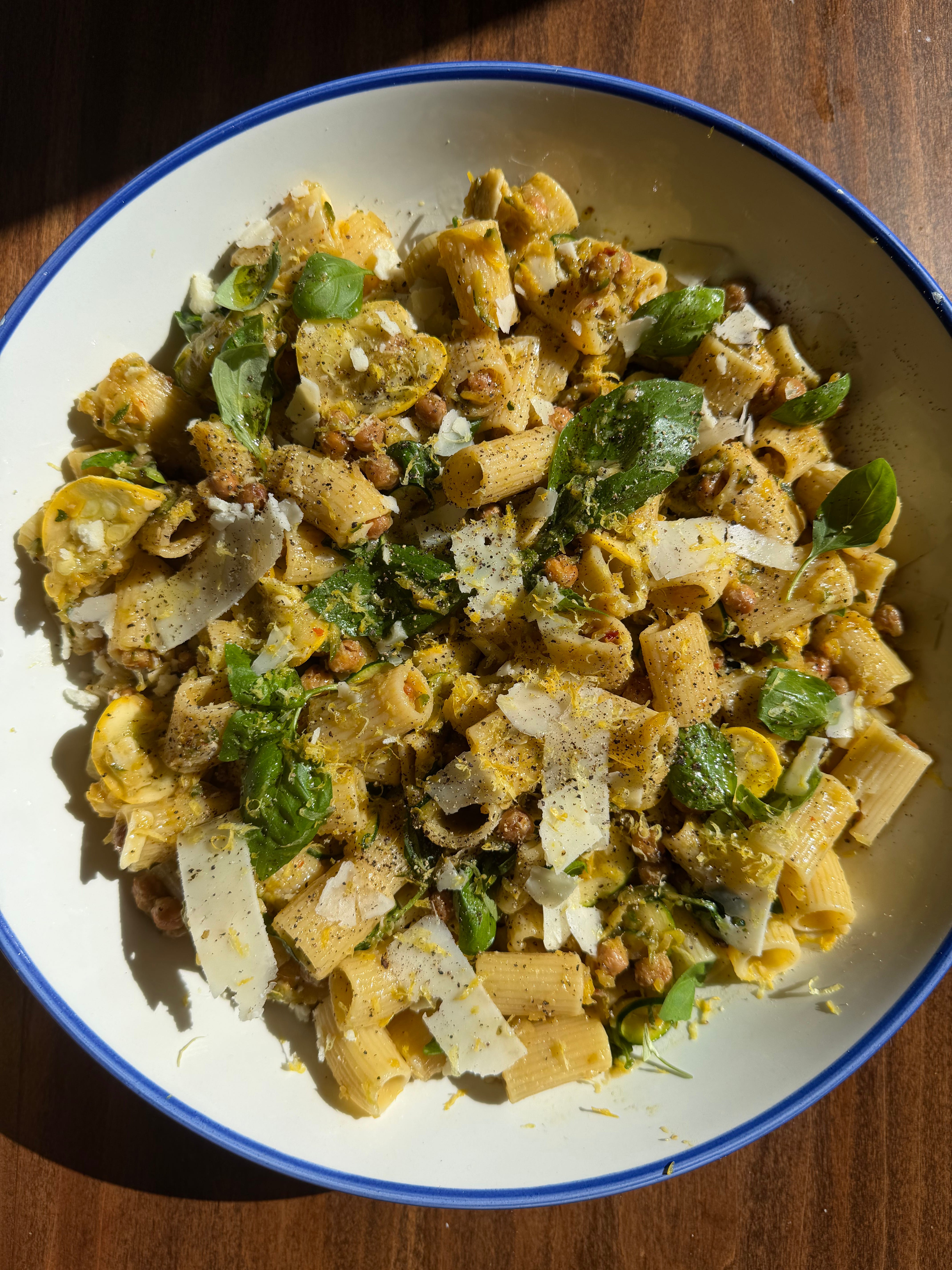 no. 197: caramelized zucchini pasta salad with chickpeas, pecorino