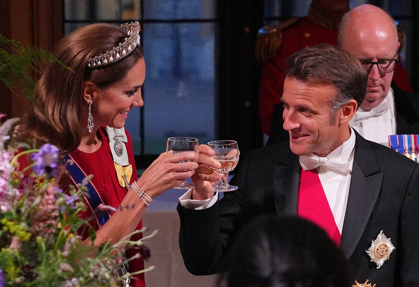 Princess Catherine toasting with Emmanuel Macron