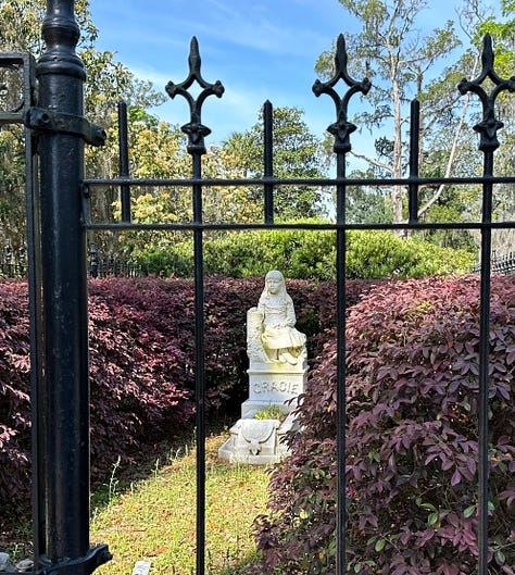 Arrival at Bardo, sushi tacos, with Johnny Mercer, Bonaventure cemetery, JW Marriott Plant lobby, City Walk Memorial, Savannah wildlife refuge, Key-lime pie at Collins Quarter