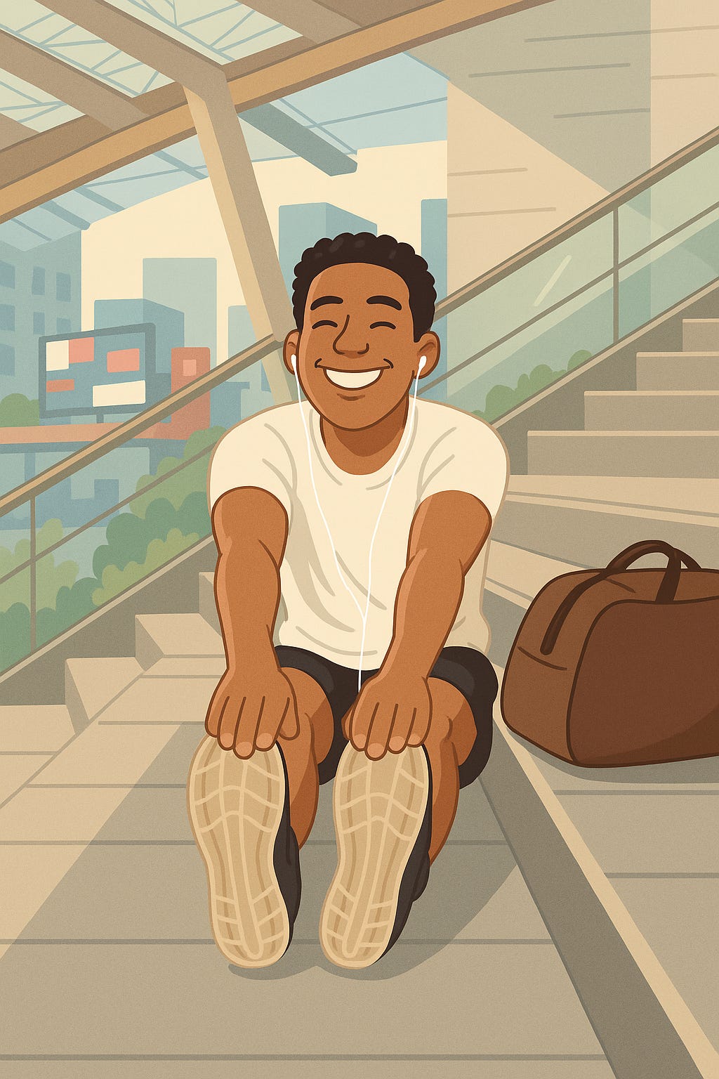 Illustration of a founder smiling while stretching outdoors, showing how exercise for founders helps reduce stress and boost energy. Illustration of a founder smiling while stretching outdoors, showing how exercise for founders helps reduce stress and boost energy.