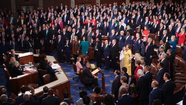 U.S. Representatives of the 119th Congress are sworn in during the House's first day of session on Jan. 3, 2025. (McNamee/Getty Images)