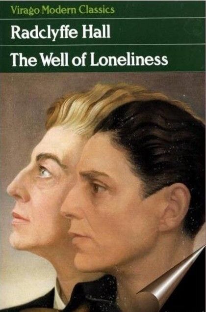 Cover of "The Well of Loneliness" by Radclyffe Hall published by Virago Modern Classics shows two side-profiled figures with serious expressions. The tone is contemplative, with muted colors. It features Gluck's Medallion (YouWe) work as the cover, as described in the previous image. The title, author, and publisher's info are on the top left, in a dark green rectangle, with white, and light green text. Cover of "The Well of Loneliness" by Radclyffe Hall published by Virago Modern Classics shows two side-profiled figures with serious expressions. The tone is contemplative, with muted colors. It features Gluck's Medallion (YouWe) work as the cover, as described in the previous image. The title, author, and publisher's info are on the top left, in a dark green rectangle, with white, and light green text.