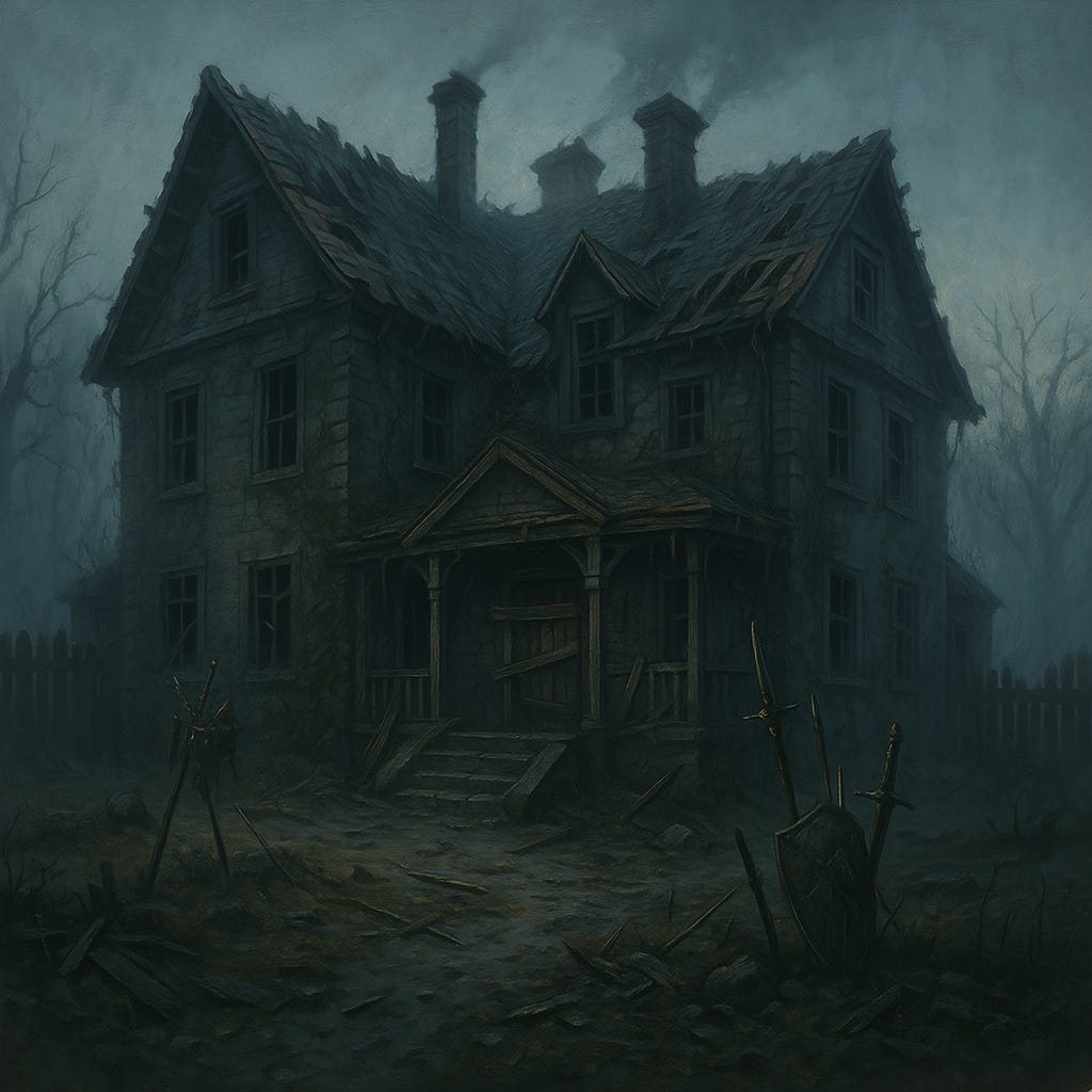 exterior of the Burgomaster's mansion in Barovia on the morning after an undead attack