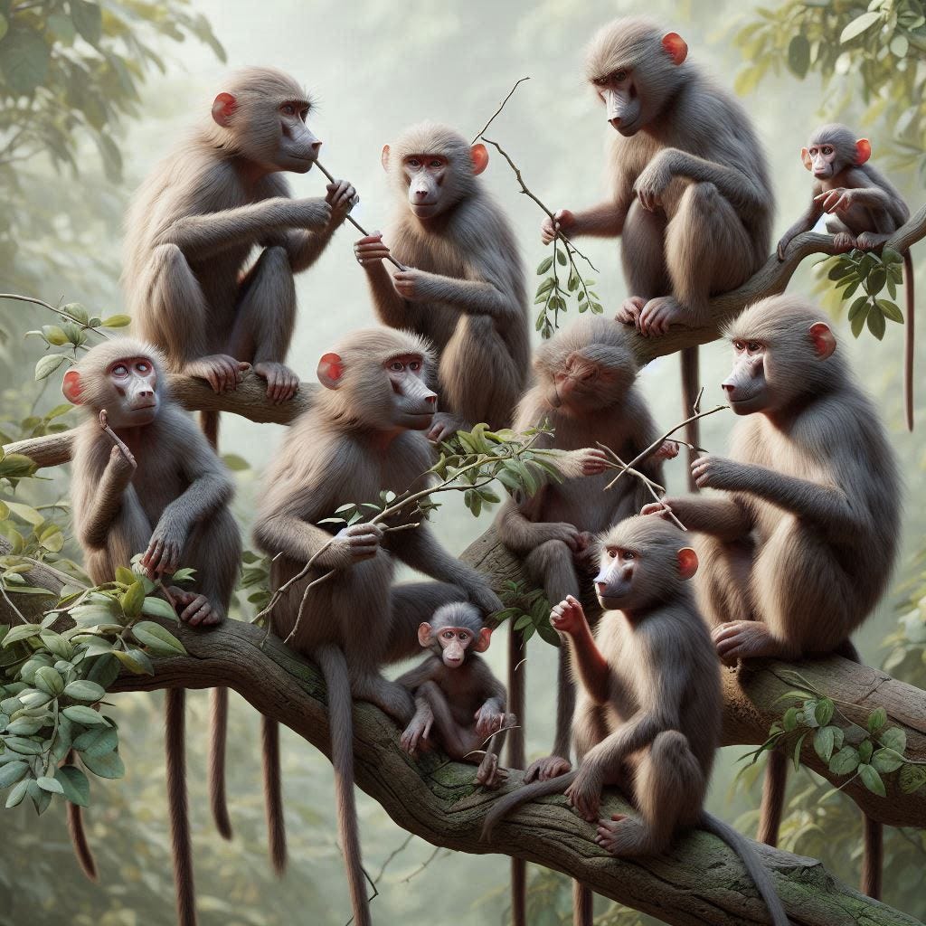 baboons battling boredom photorealistic